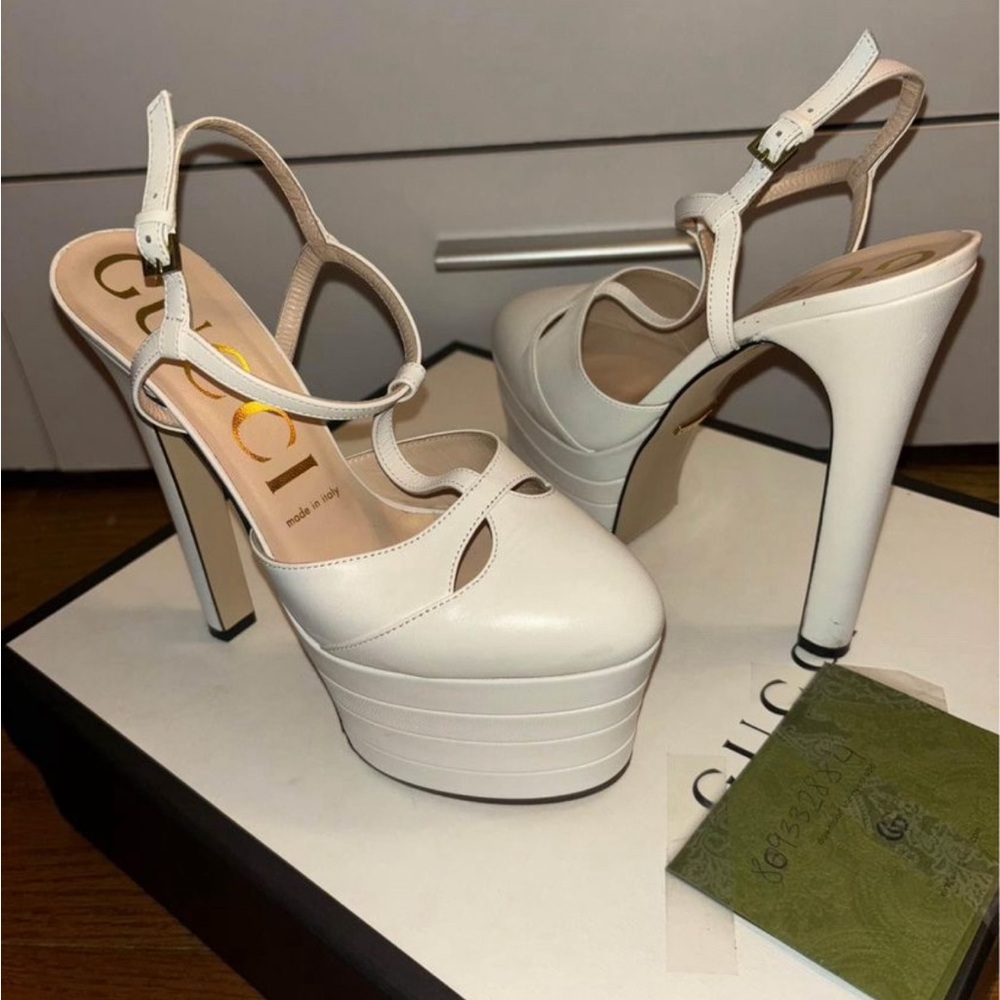 White GUCCI platform heels